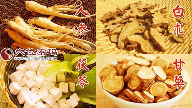 四君子汤是四味药组成：人参、白术、茯苓、甘草